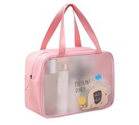 Cosmetic Bag PU PVC Clear Cartoon Pattern Handheld L Size Makeup Bag for Swimming Toiletry (Roseate)
