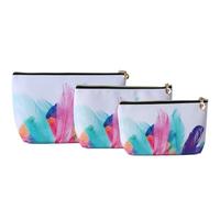 Cosmetic Bag Set of 3, Makeup Bag, Toiletry Bag, Toiletry Bag, Makeup Bag, Wash Bag, Waterproof PU Leather, Colourful Feathers Pattern, for Everyday and Travel, as a Gift for Family and Friends
