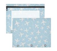 Cosmetic Bag Sturdy Plastic File Folder for 3 Ringing Binder 2 Pack Students Storing School Students Teacher Supplies Light Blue Airplane Scattered Large Pattern