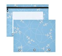 Cosmetic Bag Sturdy Plastic File Folder for 3 Ringing Binder 2 Pack Students Storing School Students Teacher Supplies Light Blue Airplane & Flight Paths Pattern