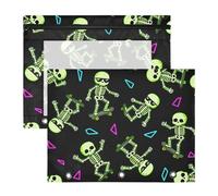 Cosmetic Bag Sturdy Plastic File Folder for 3 Ringing Binder 2 Pack Students Storing School Students Teacher Supplies Neon Skeleton Skateboarding Pattern