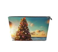 Cosmetic Bag Travel Makeup Bag for Women Large Make Up Christmas Tree On The Beach Organizer Toiletry Bags Zipper Pouch Purse
