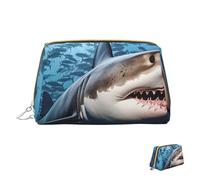 Cosmetic Bag Travel Makeup Bag Waterproof Toiletry Pouch Portable Wide Open Pouch A Shark Swims in The sea Makeup Organizer Case Large Capacity Zipper Pouch Toiletry Bag for Women