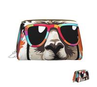 Cosmetic Bag Travel Makeup Bag Waterproof Toiletry Pouch Portable Wide Open Pouch Alpaca Wearing Sunglasses Makeup Organizer Case Large Capacity Zipper Pouch Toiletry Bag for Women