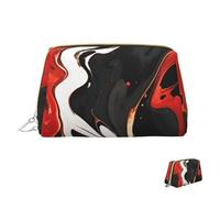 Cosmetic Bag Travel Makeup Bag Waterproof Toiletry Pouch Portable Wide Open Pouch Black and red Marble Makeup Organizer Case Large Capacity Zipper Pouch Toiletry Bag for Women