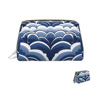 Cosmetic Bag Travel Makeup Bag Waterproof Toiletry Pouch Portable Wide Open Pouch Blue and White Makeup Organizer Case Large Capacity Zipper Pouch Toiletry Bag for Women
