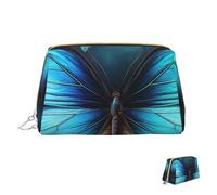 Cosmetic Bag Travel Makeup Bag Waterproof Toiletry Pouch Portable Wide Open Pouch Blue Butterfly Pattern Makeup Organizer Case Large Capacity Zipper Pouch Toiletry Bag for Women