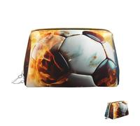 Cosmetic Bag Travel Makeup Bag Waterproof Toiletry Pouch Portable Wide Open Pouch Burning Soccer Ball Makeup Organizer Case Large Capacity Zipper Pouch Toiletry Bag for Women