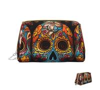 Cosmetic Bag Travel Makeup Bag Waterproof Toiletry Pouch Portable Wide Open Pouch Colorful Sugar Skulls Makeup Organizer Case Large Capacity Zipper Pouch Toiletry Bag for Women