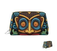 Cosmetic Bag Travel Makeup Bag Waterproof Toiletry Pouch Portable Wide Open Pouch Colorful Tiki mask Pattern Makeup Organizer Case Large Capacity Zipper Pouch Toiletry Bag for Women