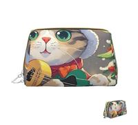 Cosmetic Bag Travel Makeup Bag Waterproof Toiletry Pouch Portable Wide Open Pouch Cute Cat Sing Christmas Carols Makeup Organizer Case Large Capacity Zipper Pouch Toiletry Bag for Women