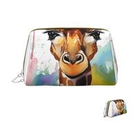 Cosmetic Bag Travel Makeup Bag Waterproof Toiletry Pouch Portable Wide Open Pouch Cute Giraffe Watercolor Makeup Organizer Case Large Capacity Zipper Pouch Toiletry Bag for Women
