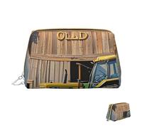 Cosmetic Bag Travel Makeup Bag Waterproof Toiletry Pouch Portable Wide Open Pouch Old Wooden Barn with Tractor Makeup Organizer Case Large Capacity Zipper Pouch Toiletry Bag for Women