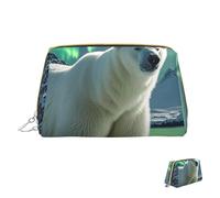 Cosmetic Bag Travel Makeup Bag Waterproof Toiletry Pouch Portable Wide Open Pouch Polar Bears Northern Lights Makeup Organizer Case Large Capacity Zipper Pouch Toiletry Bag for Women