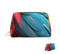 Cosmetic Bag Travel Makeup Bag Waterproof Toiletry Pouch Portable Wide Open Pouch Red Blue Green Feathers Makeup Organizer Case Large Capacity Zipper Pouch Toiletry Bag for Women