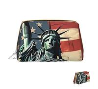 Cosmetic Bag Travel Makeup Bag Waterproof Toiletry Pouch Portable Wide Open Pouch Statue Liberty American Flag Makeup Organizer Case Large Capacity Zipper Pouch Toiletry Bag for Women