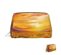 Cosmetic Bag Travel Makeup Bag Waterproof Toiletry Pouch Portable Wide Open Pouch Sunflower Field Sunset Makeup Organizer Case Large Capacity Zipper Pouch Toiletry Bag for Women