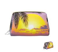 Cosmetic Bag Travel Makeup Bag Waterproof Toiletry Pouch Portable Wide Open Pouch Tropical Beach Palm Tree Sunset Makeup Organizer Case Large Capacity Zipper Pouch Toiletry Bag for Women