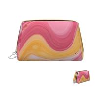 Cosmetic Bag Travel Makeup Bag Waterproof Toiletry Pouch Portable Wide Open Pouch Yellow Marble Makeup Organizer Case Large Capacity Zipper Pouch Toiletry Bag for Women