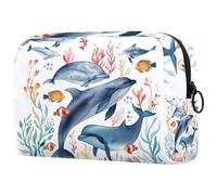 Cosmetic Bag Watercolor Whales Dolphin Travel Toiletry Bag Makeup Organizer Case for Women