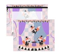 Cosmetic Bag with 3 Reinforced Grommets 3 Hole Punch for A4 Paper Letter 2 Pack Teacher Class Magician Fox Cartoon Cute Purple