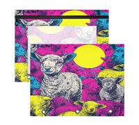 Cosmetic Bag with 3 Reinforced Grommets Pen Holder Case for A4 Paper Letter 2 Pack Teacher Class Crazy Wild Lambs Neon Color