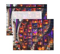 Cosmetic Bag with 3 Reinforced Grommets Pocket Folders for 3 Rings Binder 2 Pack Students Back to School Halloween Magical Curved Library