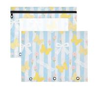 Cosmetic Bag with 3 Reinforced Grommets Storage Bag for A4 Paper Letter 2 Pack Students College Supplies Yellow and Blue Butterfly Bow