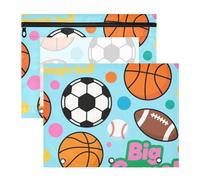 Cosmetic Bag with 3 Reinforced Grommets Storage Bag for A4 Paper Letter 2 Pack Students Office Magic Ball Game Football Basket Ball Blue Print