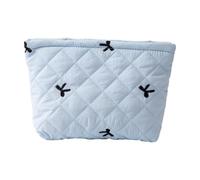 Cosmetic Bag with Bow Embroidery Waterproof Travel Necessaire Women's Makeup Bag for Lipstick Care Products Practical Organiser Holiday Leisure, blue, Quilted with bow embroidery