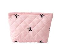 Cosmetic Bag with Bow Embroidery Waterproof Travel Necessaire Women's Makeup Bag for Lipstick Care Products Practical Organiser Holiday Leisure, pink, Quilted with bow embroidery