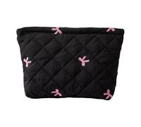 Cosmetic Bag with Bow Embroidery Waterproof Travel Necessaire Women's Makeup Bag for Lipstick Care Products Practical Organiser Holiday Leisure, black, Quilted with bow embroidery