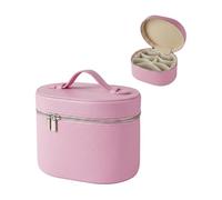 Cosmetic Bag with Divided Compartments, PU Leather Toiletry Organiser for Travel & Vanity, Portable Makeup Case with Handle, 20 x 14 x 15 cm (1 PC)