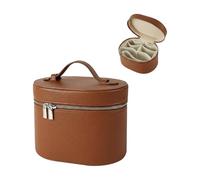 Cosmetic Bag with Divided Compartments, PU Leather Toiletry Organiser for Travel & Vanity, Portable Makeup Case with Handle, 20 x 14 x 15 cm (1 PC)