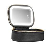 Cosmetic Bag with Mirror, Lightweight Cosmetic Organizer, 3 Adjustable Brightness, USB Charging Case with Mirror for Women Teens Travel Train Pool Party Retouching Black, Refer