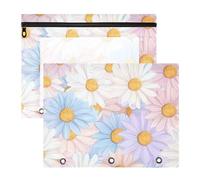 Cosmetic Bag with Smooth Zippers Storage Bag for 3 Rings Binder 2 Pack Students Class White Pastel Daisy Blooms