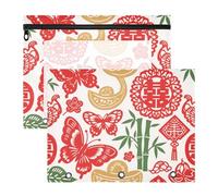 Cosmetic Bag with Zipper 3 Hole Punch for A4 Paper Letter 2 Pack Students School Supplies Paper Cut Chinese Elements Red