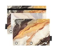 Cosmetic Bag with Zipper Pen Holder Case for 3 Ringing Binder 2 Pack Students Classroom Supplies Golden Brown Vein