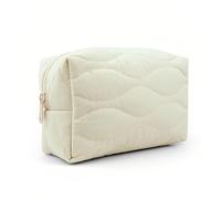 Cosmetic Bag with Zipper Puffy Padded Makeup Organizer for Handbag Travel Small Pouch Purse for Women Girls Waterproof Portable Light Yellow