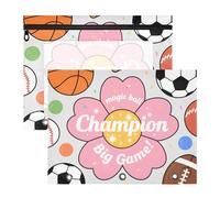 Cosmetic Bag with Zipper Storage Bag for 3 Rings Binder 2 Pack Students Back to School Magic Ball Game Football Basket Ball Pink Floral Print