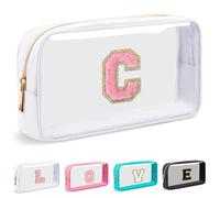 Cosmetic Bags Clear Makeup Bag Organizer Travel Essentials Gifts for Women Girlfriend Teen Mom Teacher Brithday Mothers Day Gifts A-Z Personalized Bag (C, White)