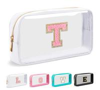 Cosmetic Bags Clear Makeup Bag Organizer Travel Essentials Gifts for Women Girlfriend Teen Mom Teacher Brithday Mothers Day Gifts A-Z Personalized Bag (T, White)