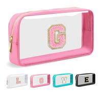 Cosmetic Bags Clear Makeup Bag Organizer Travel Essentials Gifts for Women Girlfriend Teen Mom Teacher Brithday Mothers Day Gifts A-Z Personalized Bag (G, Pink)