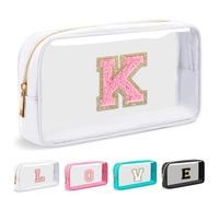 Cosmetic Bags Clear Makeup Bag Organizer Travel Essentials Gifts for Women Girlfriend Teen Mom Teacher Brithday Mothers Day Gifts A-Z Personalized Bag (K, White)
