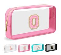 Cosmetic Bags Clear Makeup Bag Organizer Travel Essentials Gifts for Women Girlfriend Teen Mom Teacher Brithday Mothers Day Gifts A-Z Personalized Bag (O, Pink)