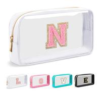 Cosmetic Bags Clear Makeup Bag Organizer Travel Essentials Gifts for Women Girlfriend Teen Mom Teacher Brithday Mothers Day Gifts A-Z Personalized Bag (N, White)