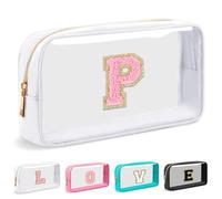 Cosmetic Bags Clear Makeup Bag Organizer Travel Essentials Gifts for Women Girlfriend Teen Mom Teacher Brithday Mothers Day Gifts A-Z Personalized Bag (P, White)
