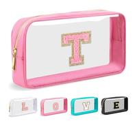 Cosmetic Bags Clear Makeup Bag Organizer Travel Essentials Gifts for Women Girlfriend Teen Mom Teacher Brithday Mothers Day Gifts A-Z Personalized Bag (T, Pink)