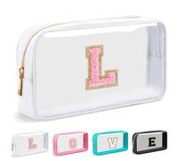 Cosmetic Bags Clear Makeup Bag Organizer Travel Essentials Gifts for Women Girlfriend Teen Mom Teacher Brithday Mothers Day Gifts A-Z Personalized Bag (L, White)