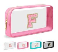 Cosmetic Bags Clear Makeup Bag Organizer Travel Essentials Gifts for Women Girlfriend Teen Mom Teacher Brithday Mothers Day Gifts A-Z Personalized Bag (F, Pink)